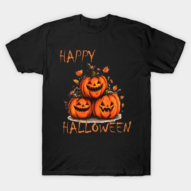 Happy Halloween Pumpkins T-Shirt by Obotan Mmienu